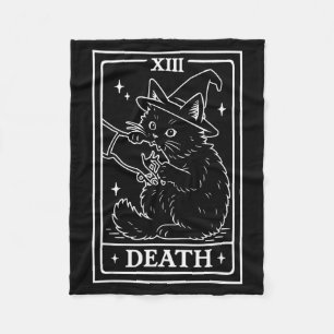Black Cat Tarot Death Halloween Witchy Cat Lover Fleece Blanket