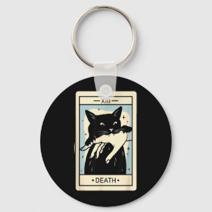 Black Cat Tarot Death Halloween Witchy Cat Lover Keychain