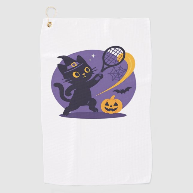 Black Cat Tennis Serve Essential T-Shirt Golf Towel (Front)