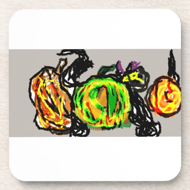 Black cat  three pumpkins coaster (Front)
