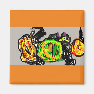 Black cat  three pumpkins magnet