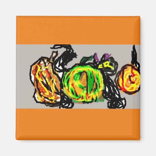 Black cat  three pumpkins magnet (Front)