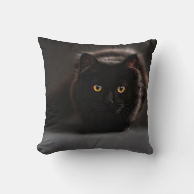 Black Cat Throw Pillow (Front)