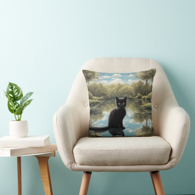 Black Cat Throw Pillow (Chair)