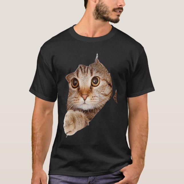 Black Cat Torn Cloth Cat  Cat Mom Kitten T-Shirt (Front)