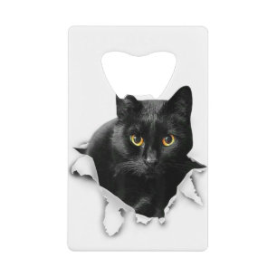 Black Cat Torn Cloth Gifts For Cat Lover, Cat Dad, Credit Card Bottle Opener