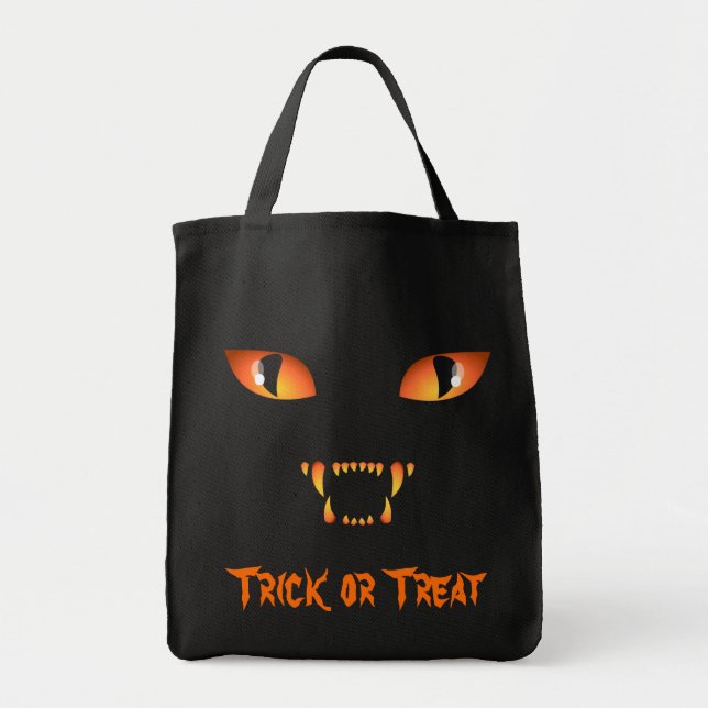 Black Cat Tote Bag Halloween Trick or Treat Bag (Front)