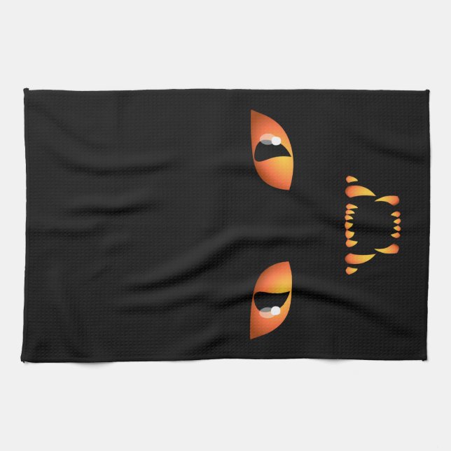 Black Cat Towel Spooky Halloween Cat Tea Towels (Horizontal)
