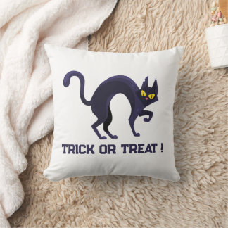 Black Cat Trick or Treat Halloween Throw Pillow