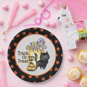 Black Cat Trick Or Treat Paper Plate