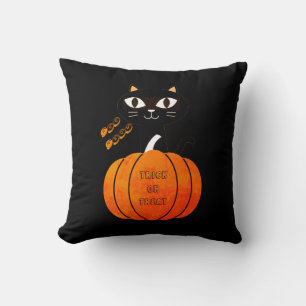 Black Cat Trick or Treat Spooky Modern Halloween Throw Pillow