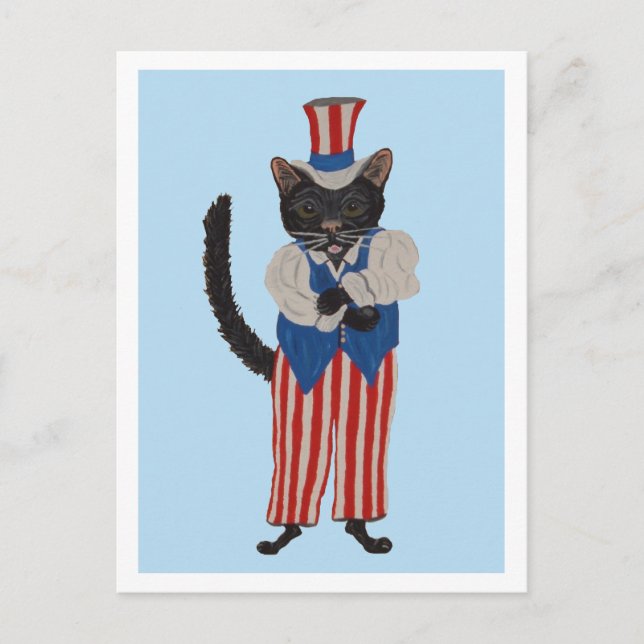 Black Cat Uncle Sam Invitation Postcard (Front)