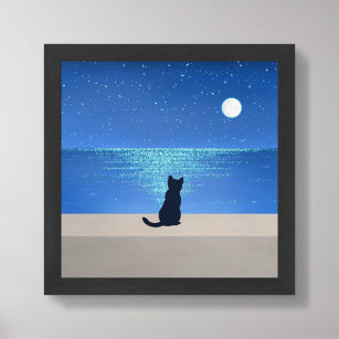 Black cat under full moon starry night  poster