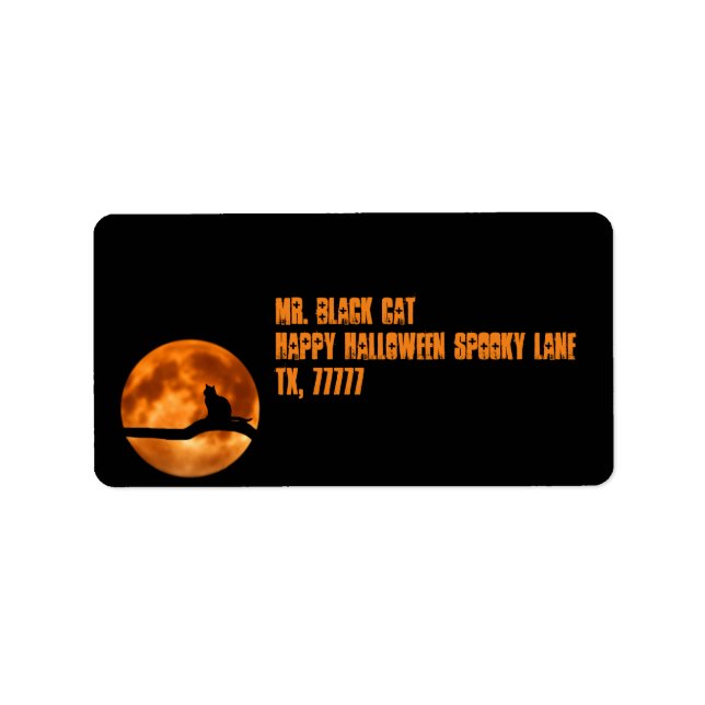 Black Cat Under Orange Moon Return Address Label (Front)