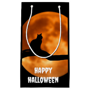 Black Cat Under Orange Moon Small Gift Bag