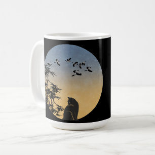   Black Cat Under Sky &Bamboo and bird- Art Mug