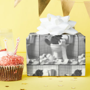 Black Cat Unraveling a Roll of Toilet Paper