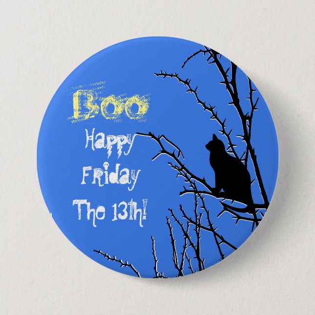 Black Cat Up A Tree 3 Inch Round Button (Front)
