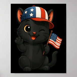 Black Cat Usa Flag 4th July Independence Day Mom D Poster