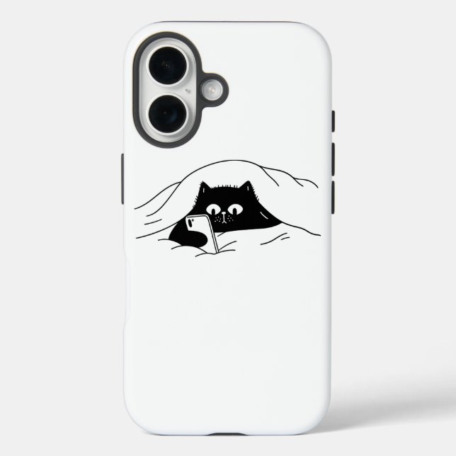 Black Cat Using Smartphone In Bed At Night Case-Mate iPhone Case (Back)