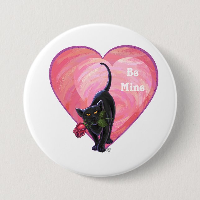 Black Cat Valentine's Day 3 Inch Round Button (Front)