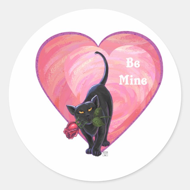 Black Cat Valentine's Day Classic Round Sticker (Front)