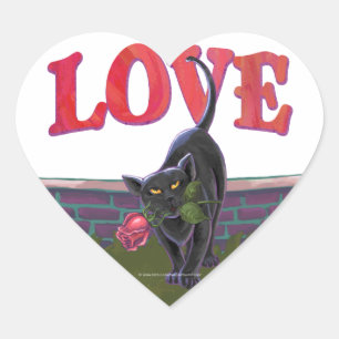 Black Cat Valentine's Day Heart Sticker
