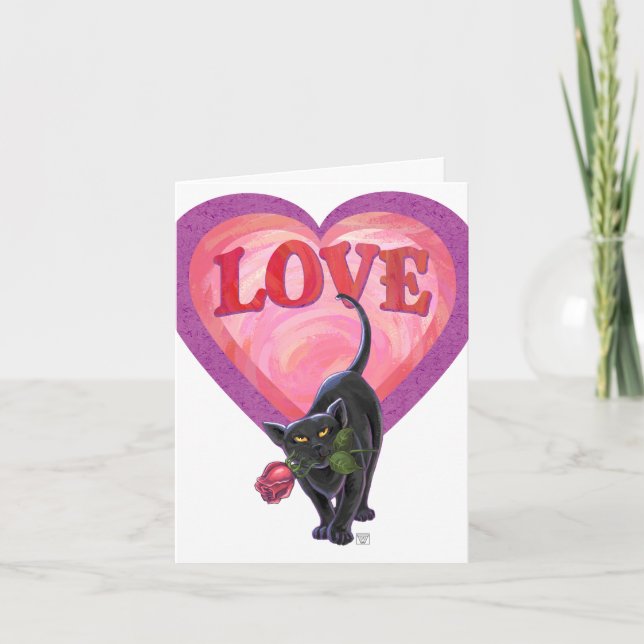 Black Cat Valentine's Day Holiday Card (Front)