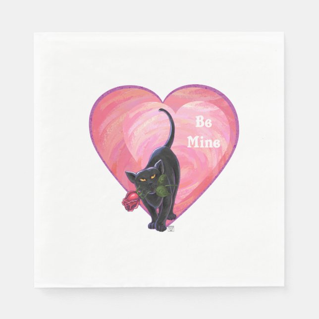 Black Cat Valentine's Day Napkin (Front)