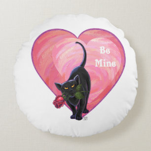Black Cat Valentine's Day Round Pillow