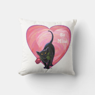 Black Cat Valentine's Day Throw Pillow