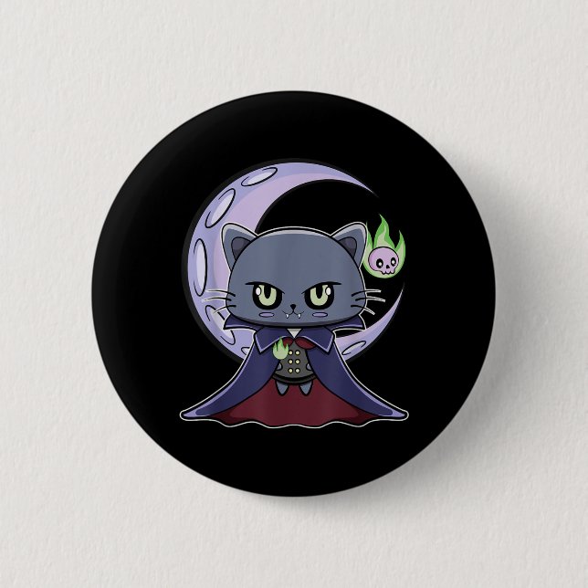 Black Cat Vampire Dracula And Magic Fire For 2 Inch Round Button (Front)