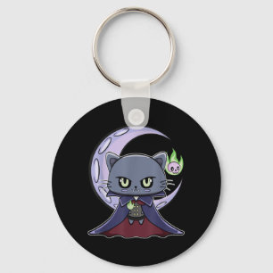 Black Cat Vampire Dracula And Magic Fire For Keychain