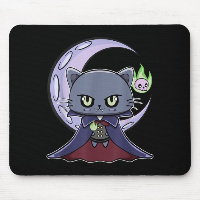 Black Cat Vampire Dracula And Magic Fire For Mouse Pad (Front)