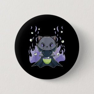 Black Cat Vampire Dracula And Ramen For Halloween 2 Inch Round Button