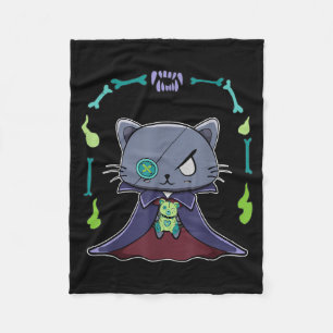 Black Cat Vampire Dracula And Teddy Bear For Fleece Blanket