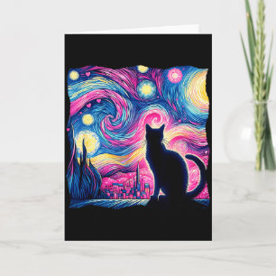 Black Cat Van Gogh Starry Night Art Hearts Valenti Card