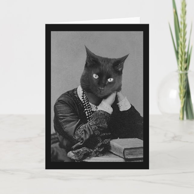 Black cat Victorian photo carte de voeux (Devant)
