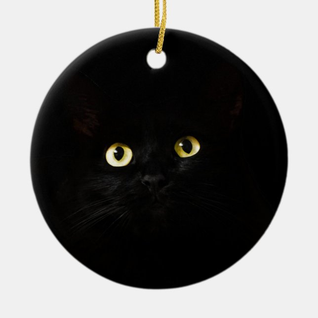 Black Cat View Cat Eyes Cat Looking Cute Ceramic Ornament (Front)