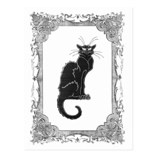 Black Cat Vintage Frame Halloween Postcard