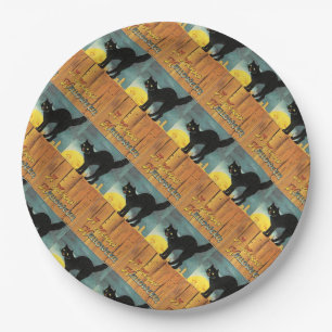 Black Cat Vintage Halloween Party Paper Plates