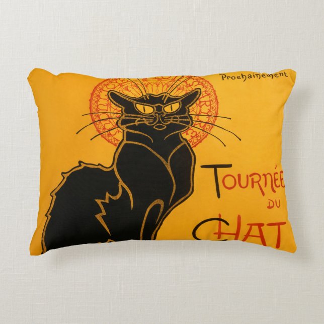Black Cat Vintage Halloween Steinlen Poster Accent Pillow (Front)