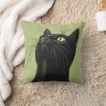 Black Cat Vintage Lino Print 16" Cushion