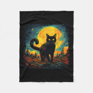 Black Cat Vintage Retro Style Cat Art Work Cat Lov Fleece Blanket