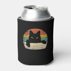 Black Cat Vintage Retro Style - Cats Lover Gift Can Cooler