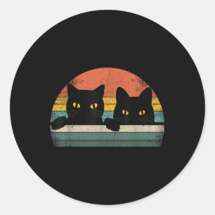 Black Cat Vintage Retro Style - Cats Lover Gift Classic Round Sticker