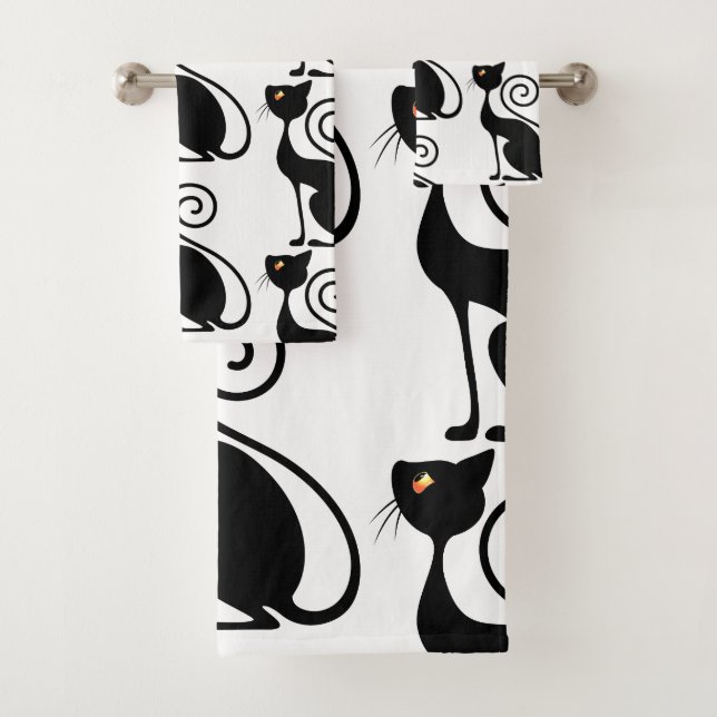 Black Cat Vintage Style  Bath Towel Set (Insitu)