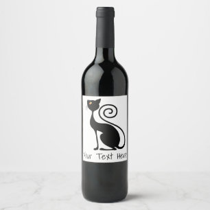 Black Cat Vintage Style Design Wine Label