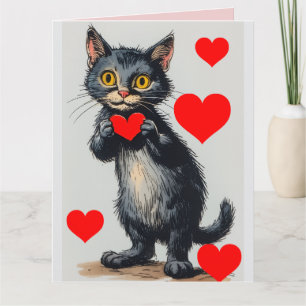 BLACK CAT VINTAGE VALENTINE'S DAY Greeting Card