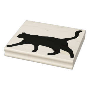 Black Cat Walking Silhouette Rubber Stamp